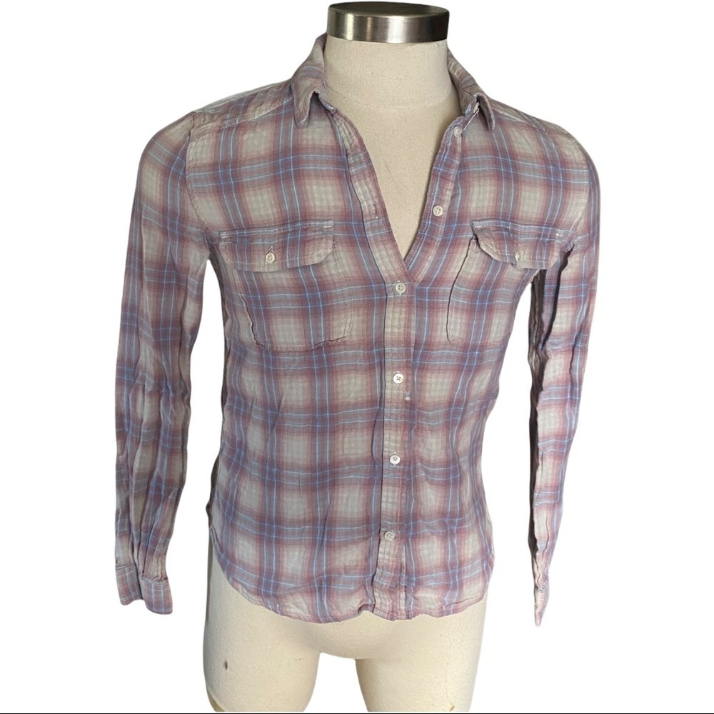 Paige Trudy Flannel Button Front Long Sleeve Pink… - image 2